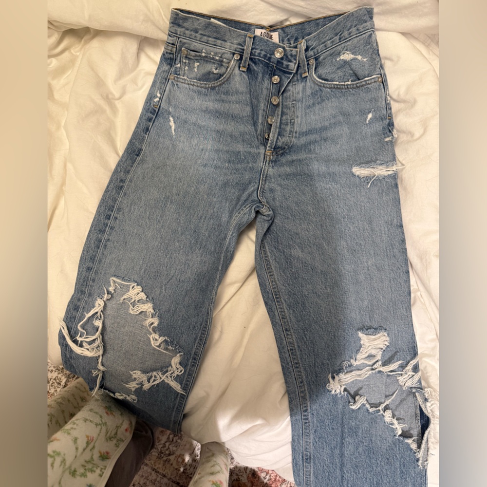 Agolde Light Blue Distressed Boyfriend Jeans